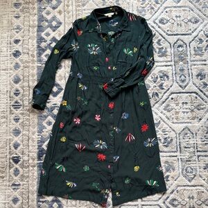 Boden dark green Jessica Shirt Dress with Vibrant Floral Accents - size 8